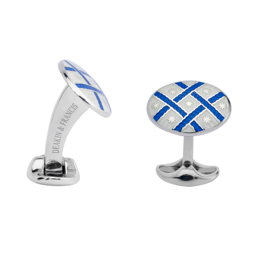 Sterling Silver Cufflinks with Blue & White Vitreous Enamel