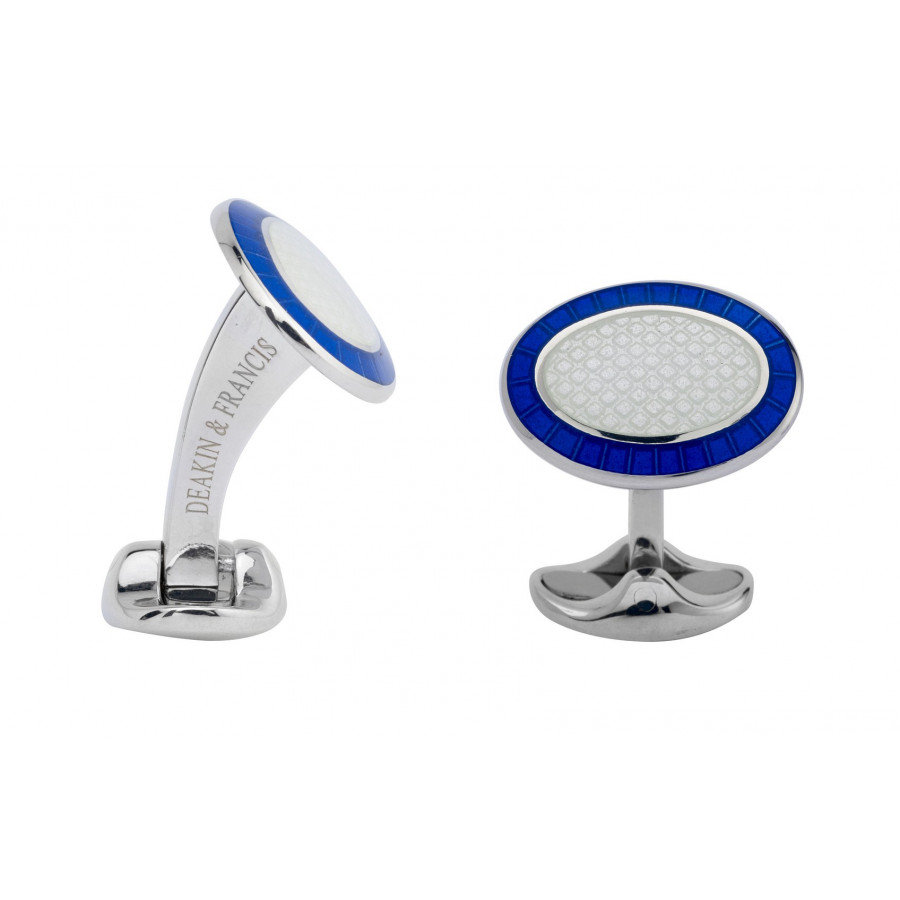 Sterling Silver Cufflinks with Royal Blue & Clear Enamel