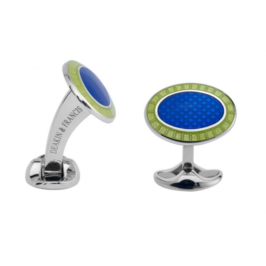 Sterling Silver Cufflinks with Lime Green & Nitric Blue Enamel