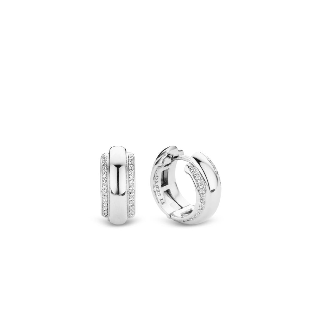 Ti Sento Silver Hoop Earrings With Stone Set Edging
