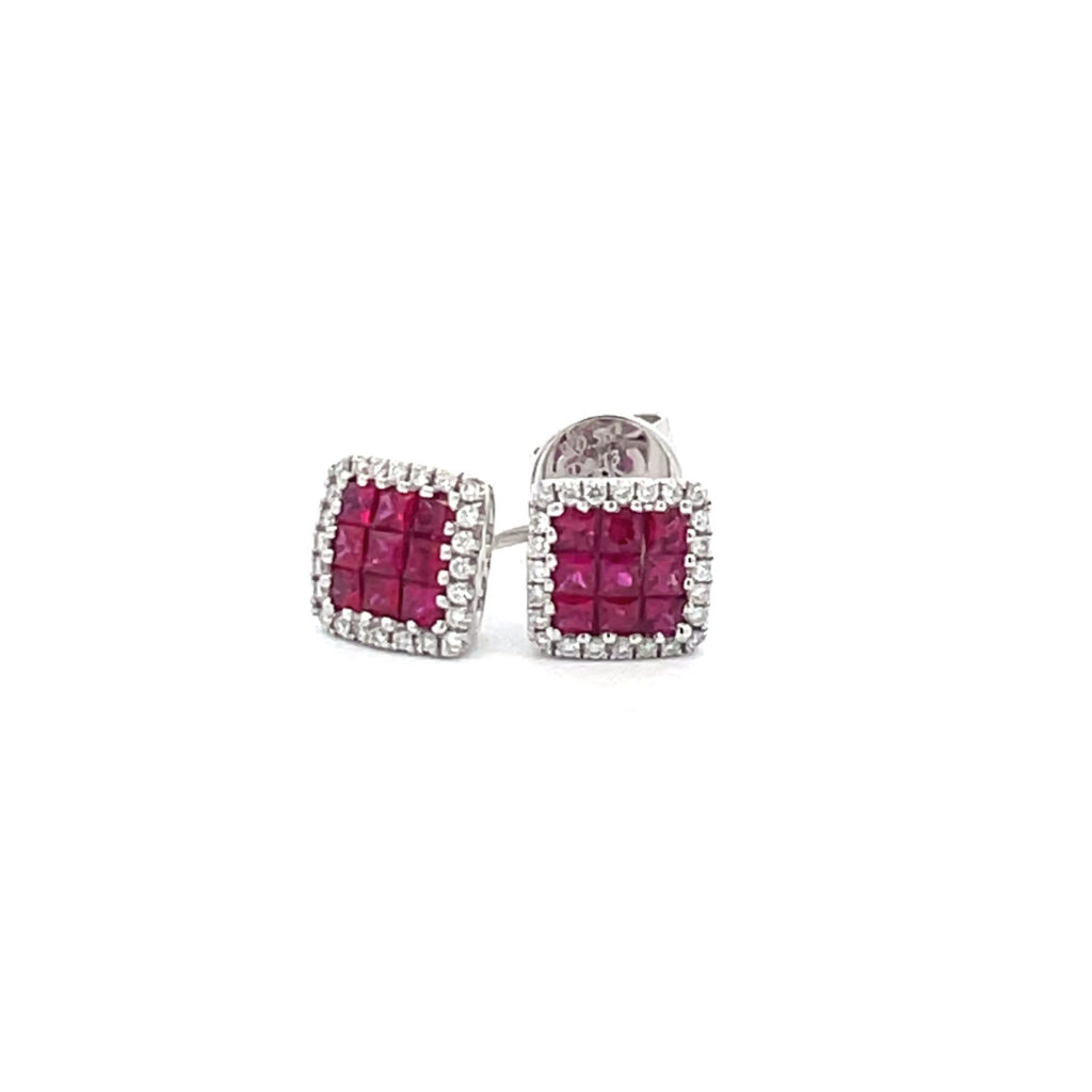 Ruby & Diamond Square Studs