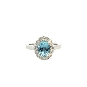 Aquamarine & Diamond Cluster Ring
