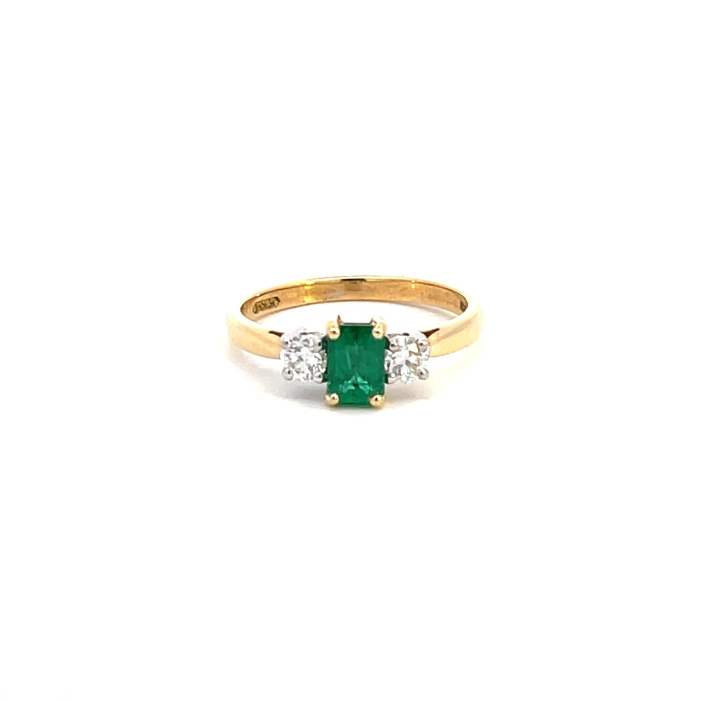 Emerald & Diamond Three Stone Ring