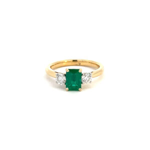 Emerald & Diamond Three Stone Ring