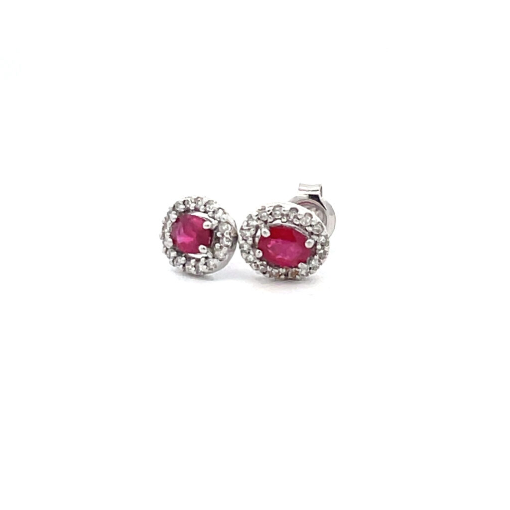 Oval Ruby & Diamond Earrings