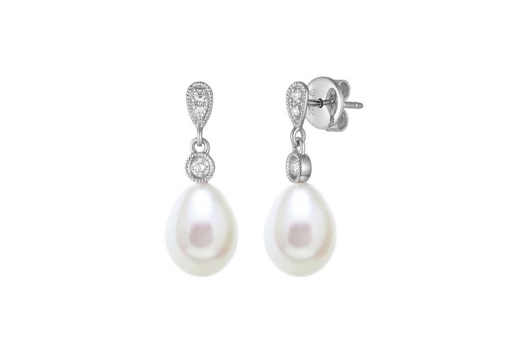 River Pearl & Diamond Drop Earrings
