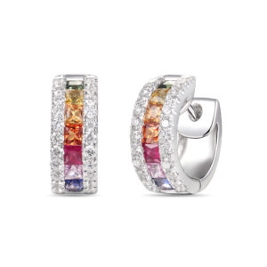 Rainbow Sapphire & Diamond Hoops