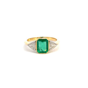 Emerald & Diamond Three Stone Ring