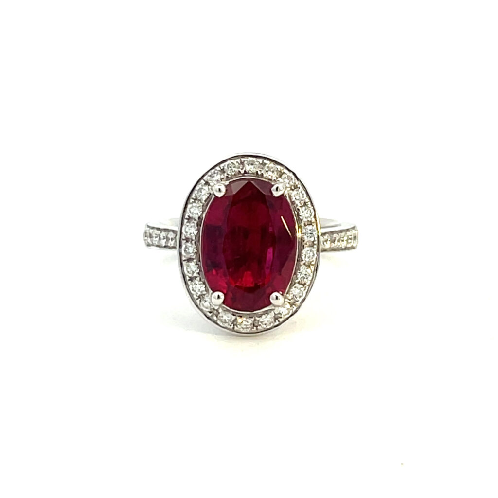 Oval Rubellite & Diamond Cluster Ring