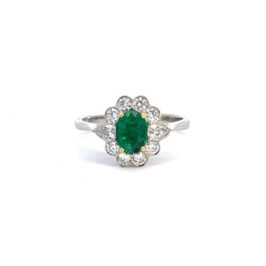 Oval Emerald & Diamond Cluster Ring