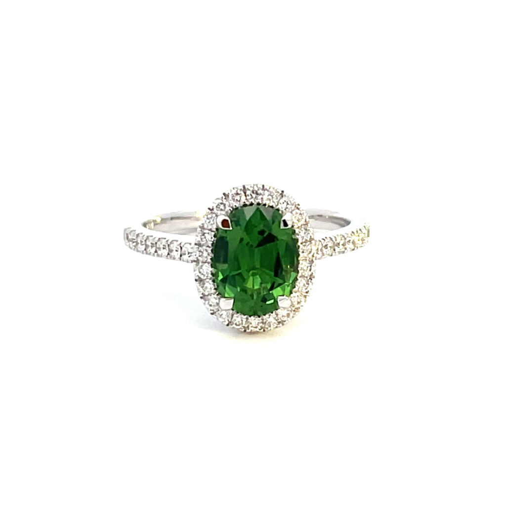 Oval Chrome Tourmaline & Diamond Cluster Ring