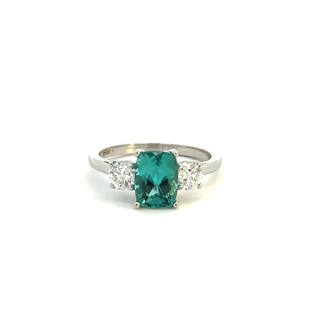 Blue Tourmaline & Diamond Trilogy Ring