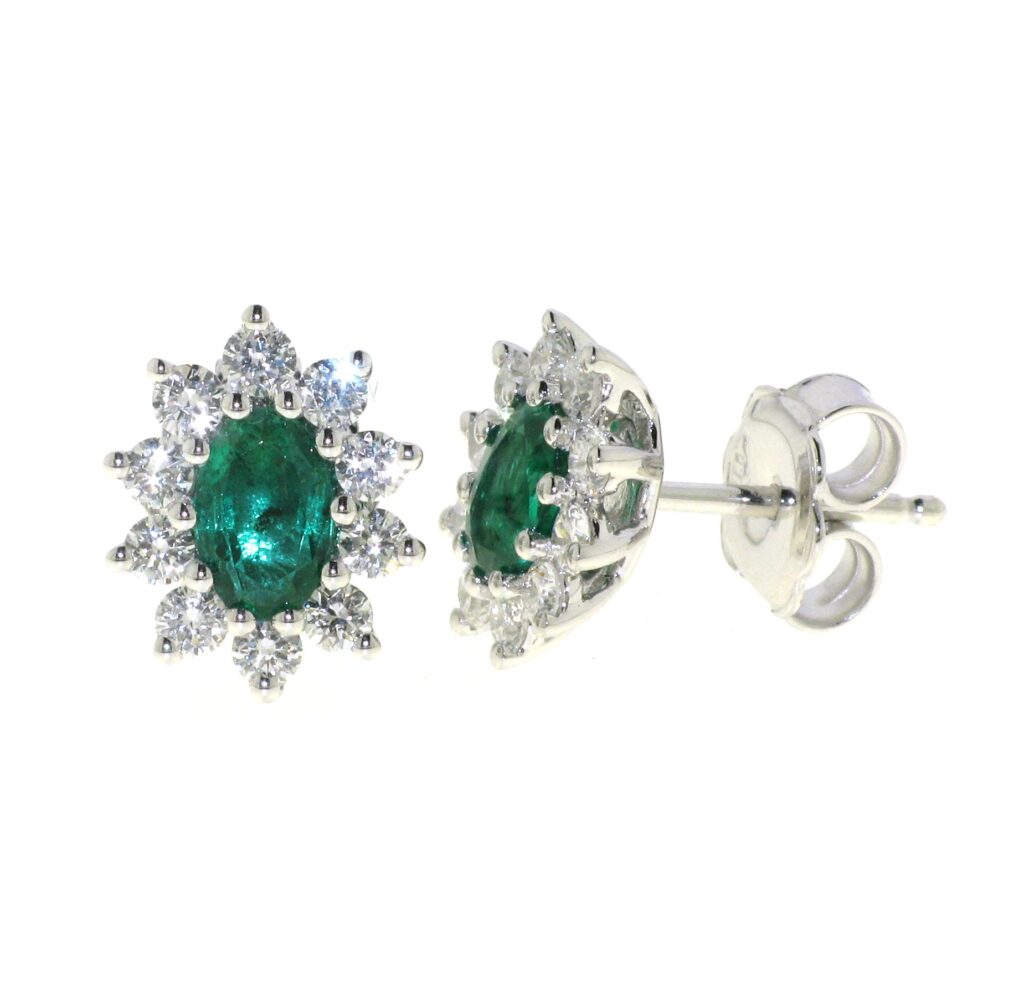 Oval Emerald & Diamond Earrings