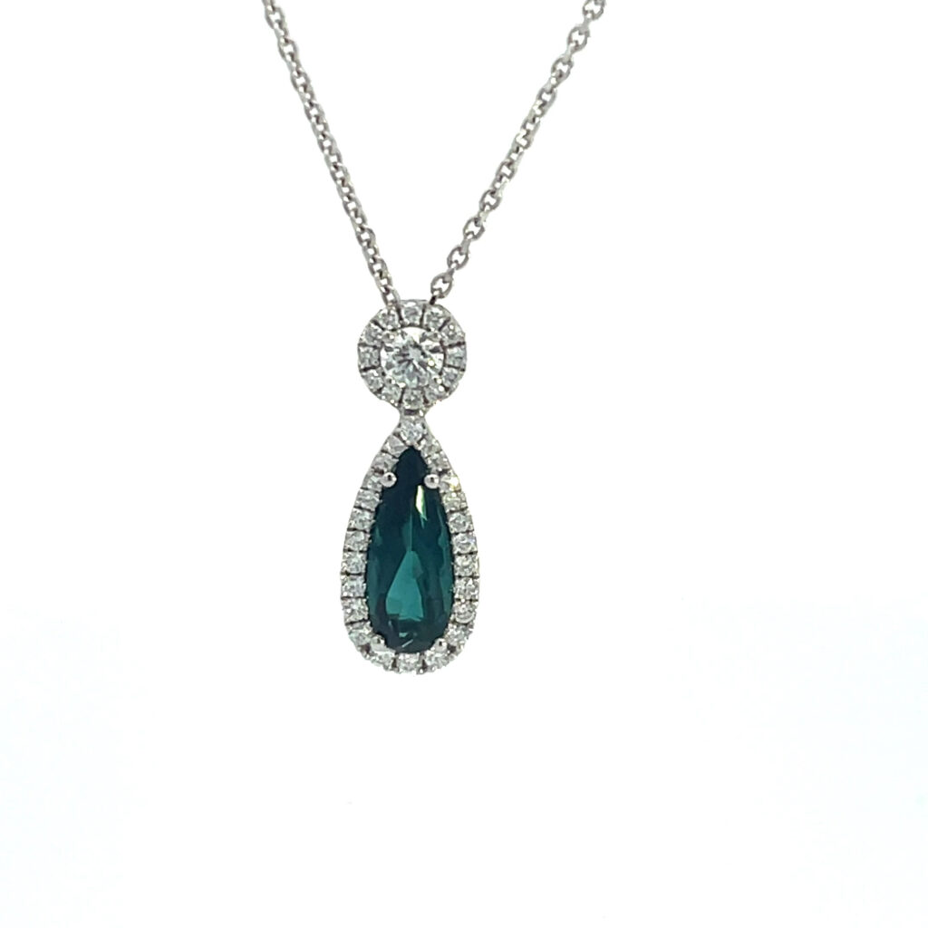 Blue/Green Tourmaline & Diamond Pendant