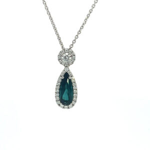 Blue/Green Tourmaline & Diamond Pendant