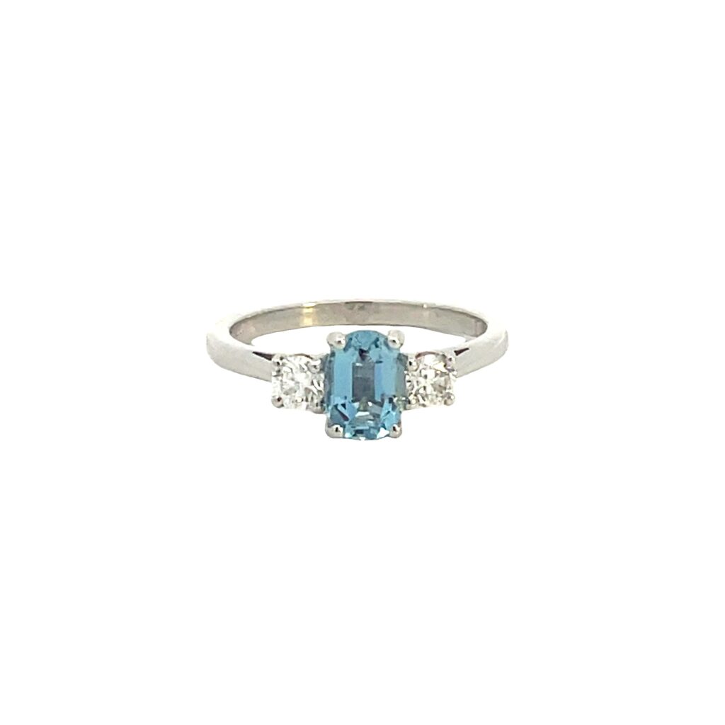 Aquamarine & Diamond Trilogy Ring