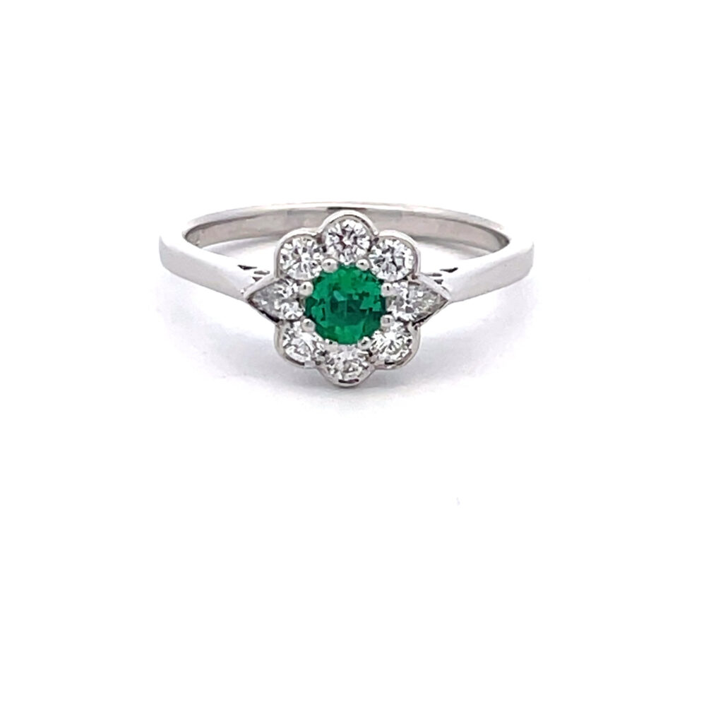 Emerald & Diamond Daisy Cluster Ring