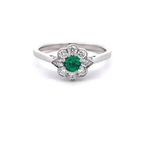 Emerald & Diamond Daisy Cluster Ring