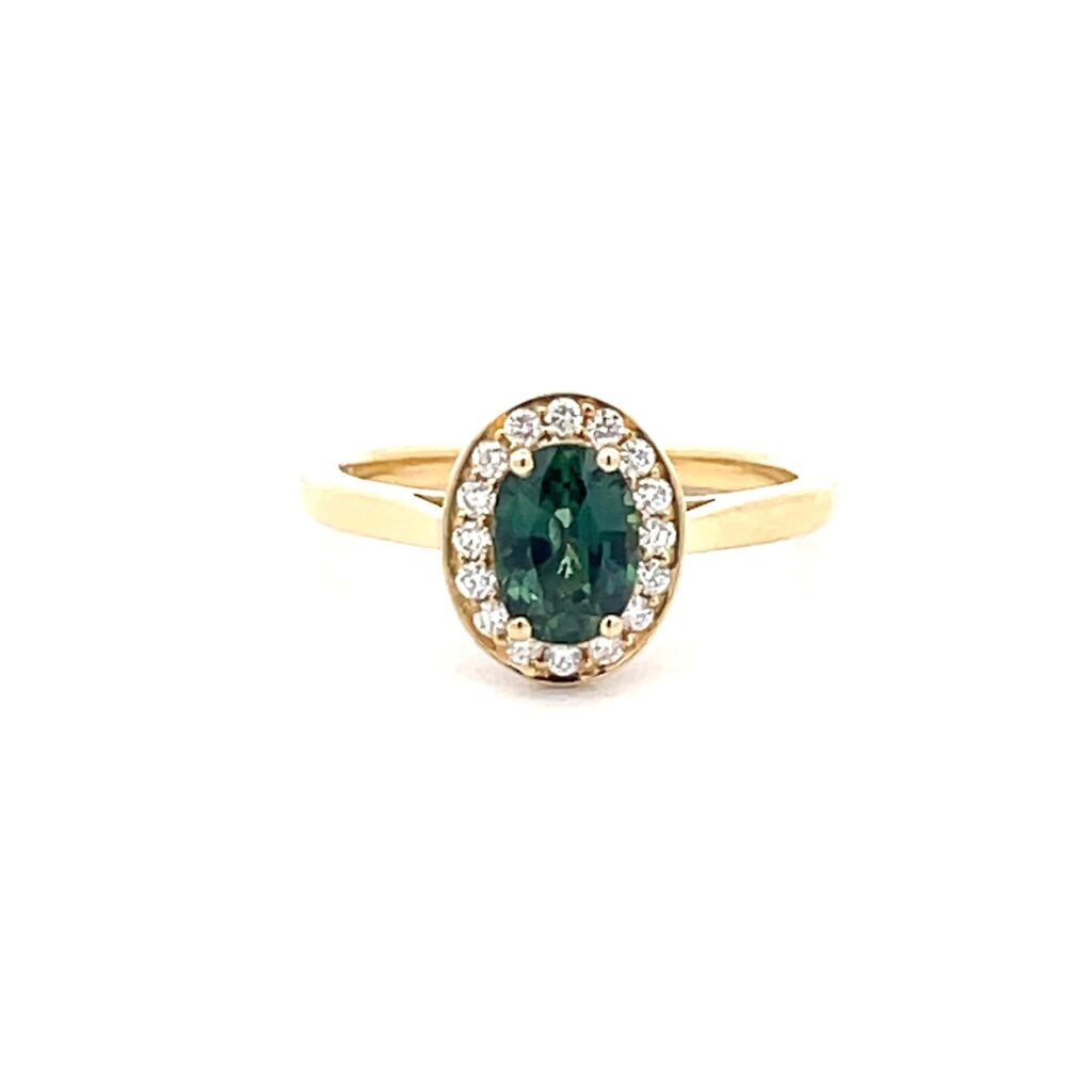 Teal Sapphire & Diamond Ring