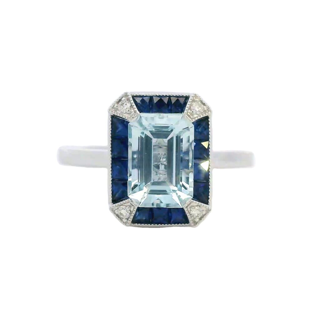 Aquamarine, Sapphire & Diamond Ring