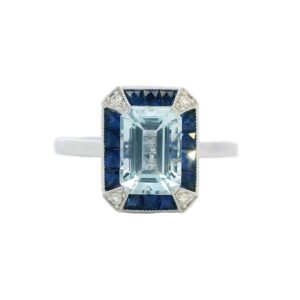 Aquamarine, Sapphire & Diamond Ring