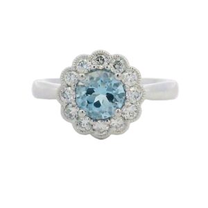 Art Deco Style Aquamarine & Diamond Ring