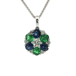 Emerald, Sapphire & Diamond Pendant