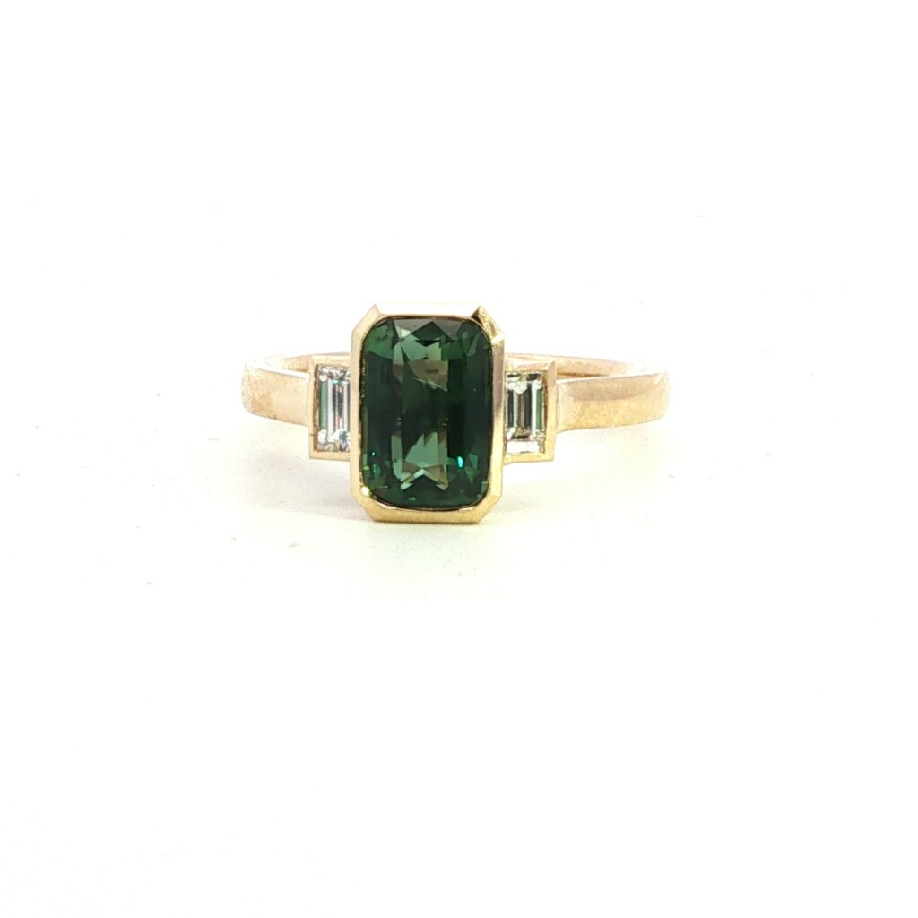 Green Sapphire Trilogy Ring